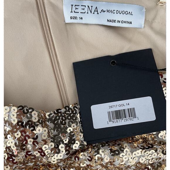 Mac Duggal 26717 Gold Sequin One Shoulder Bishop Sleeve Trumpet Gown Size 14 - Picture 7 of 7